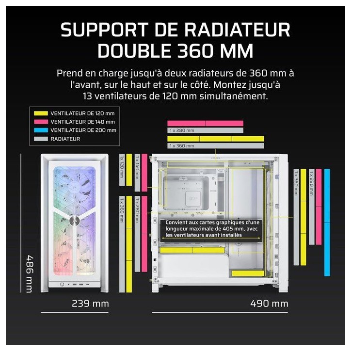 Boîtier PC - CORSAIR - FRAME 4000X RS - Moyen Tour - 4 ventilateurs RS120 - Blanc Boîtier PC - CORSAIR - FRAME 4000X RS - Moyen Tour - 4 ventilateurs RS120 - Blanc