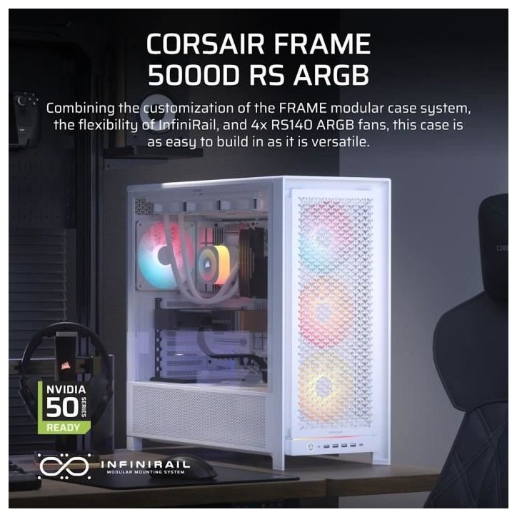 Boitier PC - CORSAIR - FRAME 5000D Mid-Tower Airflow Case - Radiateur jusqu'a 420 mm - Blanc Boitier PC - CORSAIR - FRAME 5000D Mid-Tower Airflow Case - Radiateur jusqu'a 420 mm - Blanc