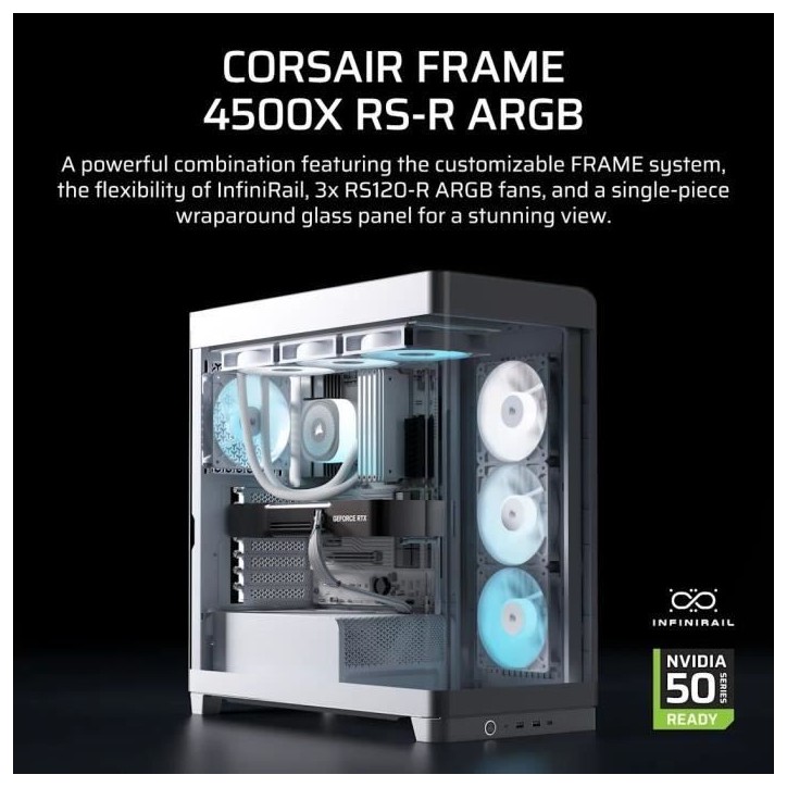Boitier PC - CORSAIR - FRAME 4500X RS-R ARGB Tempered Glass Mid-Tower - 2 radiateurs - Blanc Boitier PC - CORSAIR - FRAME 4500X RS-R ARGB Tempered Glass Mid-Tower - 2 radiateurs - Blanc
