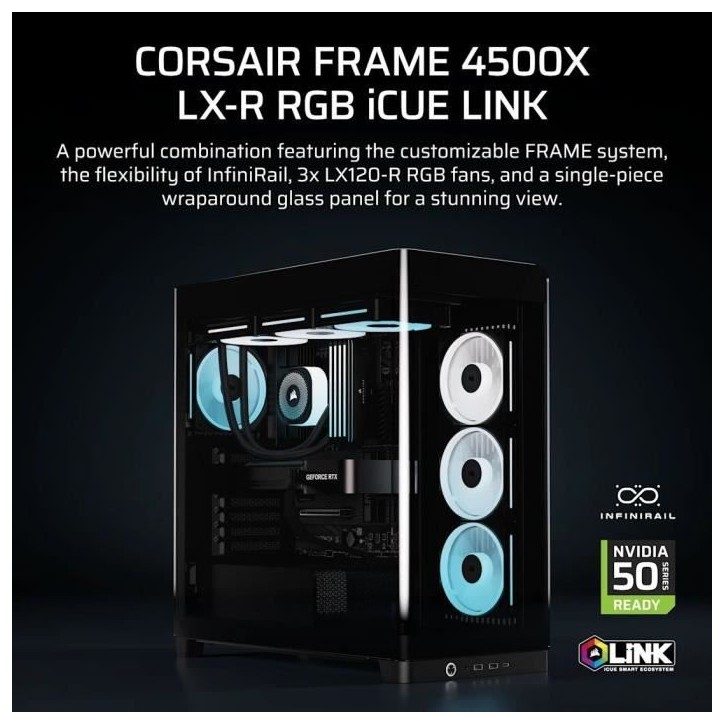 Boitier PC - CORSAIR - FRAME 4500X LX-R RGB Tempered Glass Mid-Tower - 2 radiateurs - Noir