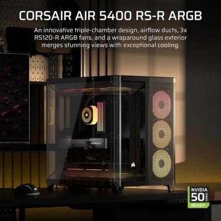 Boitier PC - CORSAIR - AIR 5400 RS-R ARGB Tempered Glass Mid-Tower - Ventilateurs RGB a rotor inversé - Noir