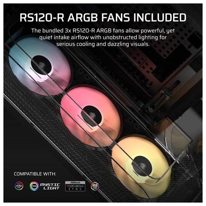 Boitier PC - CORSAIR - AIR 5400 RS-R ARGB Tempered Glass Mid-Tower - Ventilateurs RGB a rotor inversé - Noir Boitier PC - CORSAIR - AIR 5400 RS-R ARGB Tempered Glass Mid-Tower - Ventilateurs RGB a rotor inversé - Noir