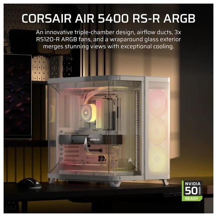 Boitier PC - CORSAIR - AIR 5400 RS-R ARGB Tempered Glass Mid-Tower - Ventilateurs RGB a rotor inversé - Blanc Boitier PC - CORSAIR - AIR 5400 RS-R ARGB Tempered Glass Mid-Tower - Ventilateurs RGB a rotor inversé - Blanc