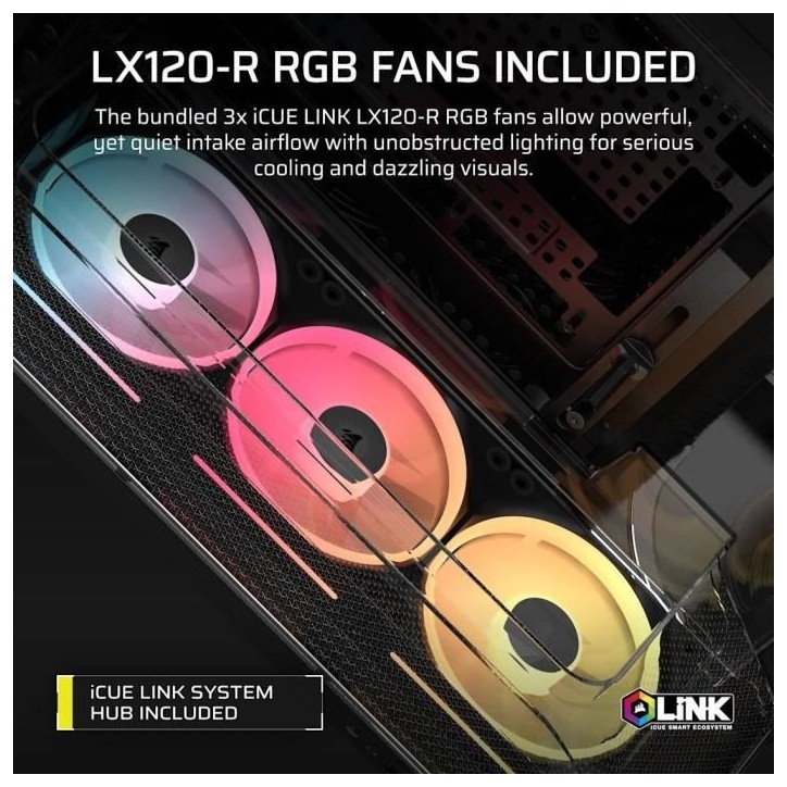 Boitier PC - CORSAIR - AIR 5400 LX-R LINK Tempered Glass Mid-Tower - Ventilateurs RGB a rotor inversé - Noir Boitier PC - CORSAIR - AIR 5400 LX-R LINK Tempered Glass Mid-Tower - Ventilateurs RGB a rotor inversé - Noir