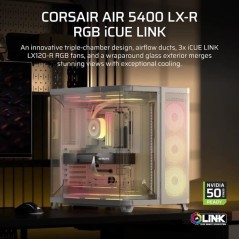 Boitier PC - CORSAIR - AIR 5400 LX-R LINK Tempered Glass Mid-Tower - Ventilateurs RGB a rotor inversé - Blanc
