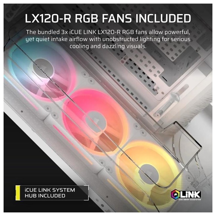 Boitier PC - CORSAIR - AIR 5400 LX-R LINK Tempered Glass Mid-Tower - Ventilateurs RGB a rotor inversé - Blanc Boitier PC - CORSAIR - AIR 5400 LX-R LINK Tempered Glass Mid-Tower - Ventilateurs RGB a rotor inversé - Blanc