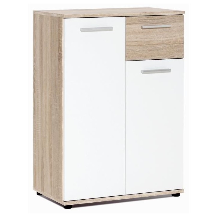 JACKY Meuble de rangement Petit Buffet - Blanc mat et décor chene Sonoma - Classique - L 60 cm