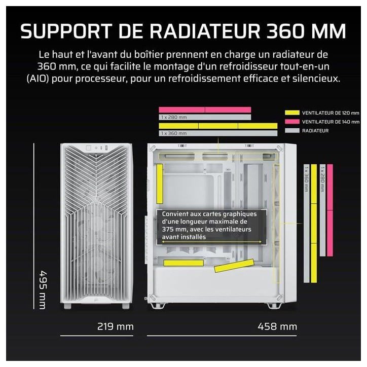 Boîtier PC - CORSAIR - 3200D RS - Moyen Tour - 3 ventilateurs RS120 - Blanc Boîtier PC - CORSAIR - 3200D RS - Moyen Tour - 3 ventilateurs RS120 - Blanc