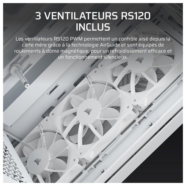 Boîtier PC - CORSAIR - 3200D RS - Moyen Tour - 3 ventilateurs RS120 - Blanc Boîtier PC - CORSAIR - 3200D RS - Moyen Tour - 3 ventilateurs RS120 - Blanc