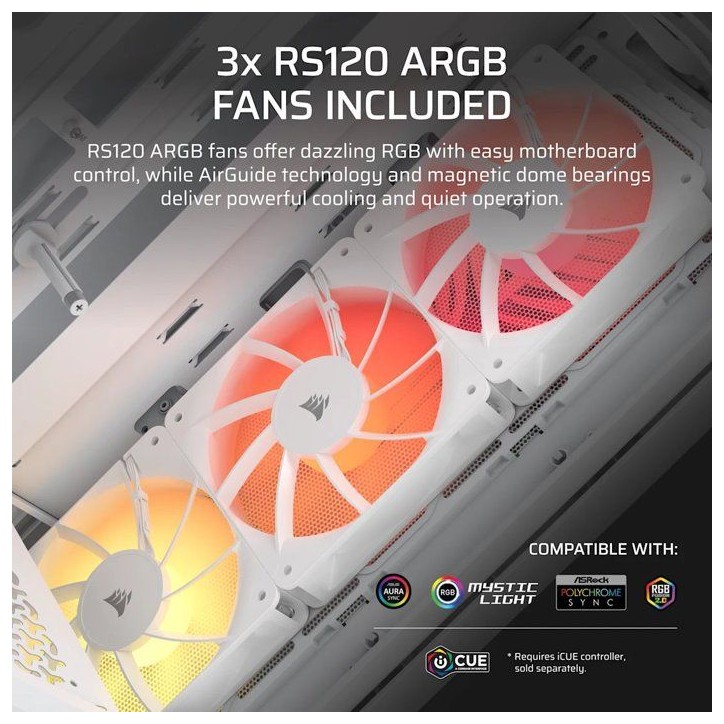 Boîtier PC - CORSAIR - 3200D RS ARGB - Moyen Tour - 3 ventilateurs RS120 ARGB - Blanc Boîtier PC - CORSAIR - 3200D RS ARGB - Moyen Tour - 3 ventilateurs RS120 ARGB - Blanc