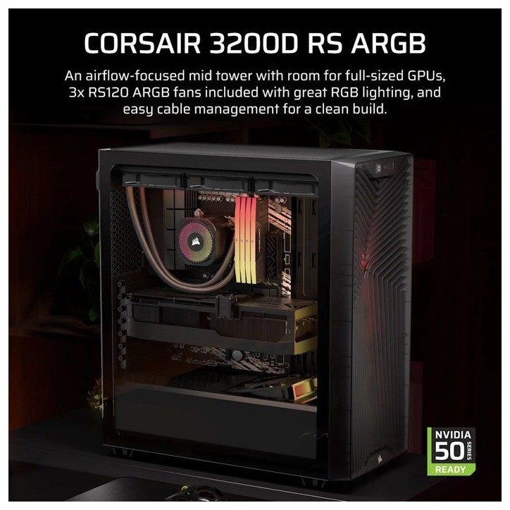 Boîtier PC - CORSAIR - 3200D RS ARGB - Moyen Tour - 3 ventilateurs RS120 ARGB - Gris Boîtier PC - CORSAIR - 3200D RS ARGB - Moyen Tour - 3 ventilateurs RS120 ARGB - Gris