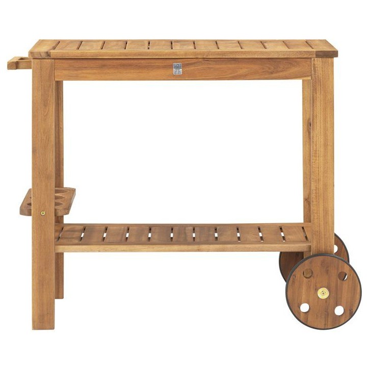 Desserte de jardin a roulettes en bois d'acacia FSC - SOLIS - Avec porte-bouteilles - Bois naturel - 94 x 49,3 x 74 cm Desserte de jardin a roulettes en bois d'acacia FSC - SOLIS - Avec porte-bouteilles - Bois naturel - 94 x 49,3 x 74 cm