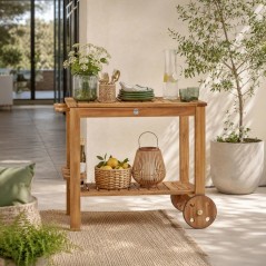 Desserte de jardin a roulettes en bois d'acacia FSC - SOLIS - Avec por