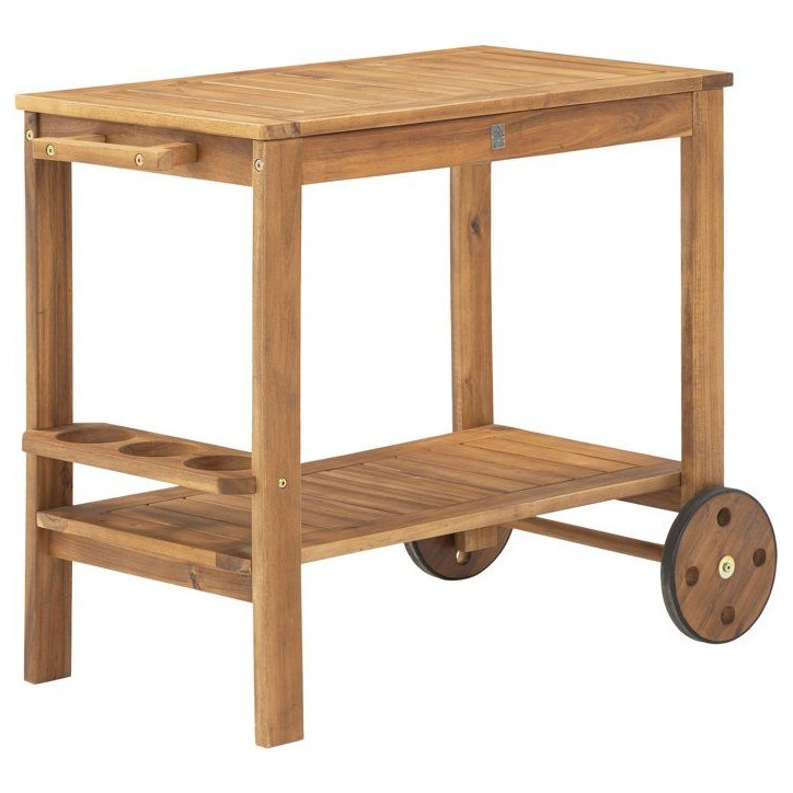 Desserte de jardin a roulettes en bois d'acacia FSC - SOLIS - Avec porte-bouteilles - Bois naturel - 94 x 49,3 x 74 cm Desserte de jardin a roulettes en bois d'acacia FSC - SOLIS - Avec porte-bouteilles - Bois naturel - 94 x 49,3 x 74 cm