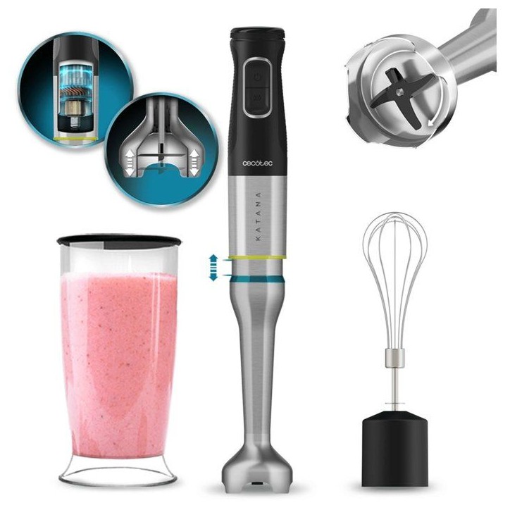 Mixeur plongeant - CECOTEC - Katana 15 Cream B - 1500 W - Lame avec 4 feuilles - Verre 800 ml - Noir Mixeur plongeant - CECOTEC - Katana 15 Cream B - 1500 W - Lame avec 4 feuilles - Verre 800 ml - Noir