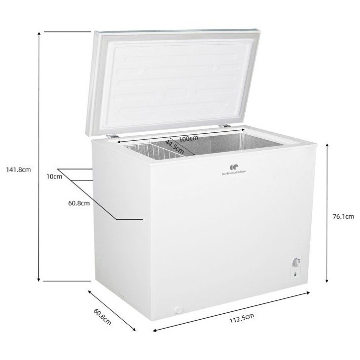 Congélateur coffre - CONTINENTAL EDISON - CECC291WD - Classe D - 291 L - 112,5 x 60,8 x 83,5 cm - Blanc Congélateur coffre - CONTINENTAL EDISON - CECC291WD - Classe D - 291 L - 112,5 x 60,8 x 83,5 cm - Blanc