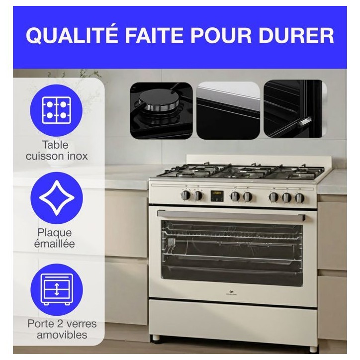Cuisiniere piano four multifonctions catalyse - CONTINENTAL EDISON - CECP9060CD - 95 L - L90 x H85 cm - Creme / Inox