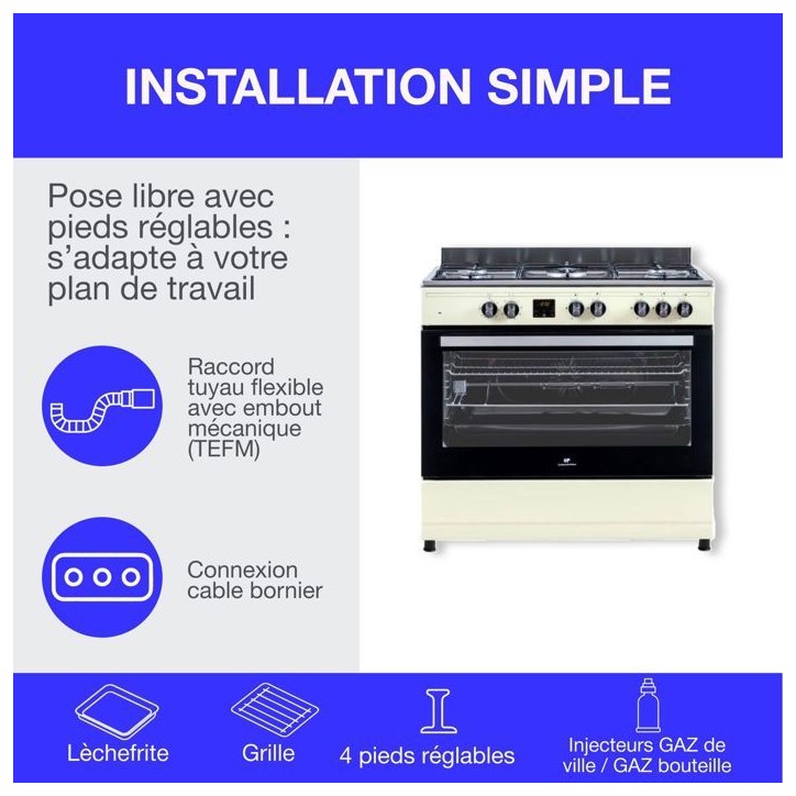 Cuisiniere piano four multifonctions catalyse - CONTINENTAL EDISON - CECP9060CD - 95 L - L90 x H85 cm - Creme / Inox
