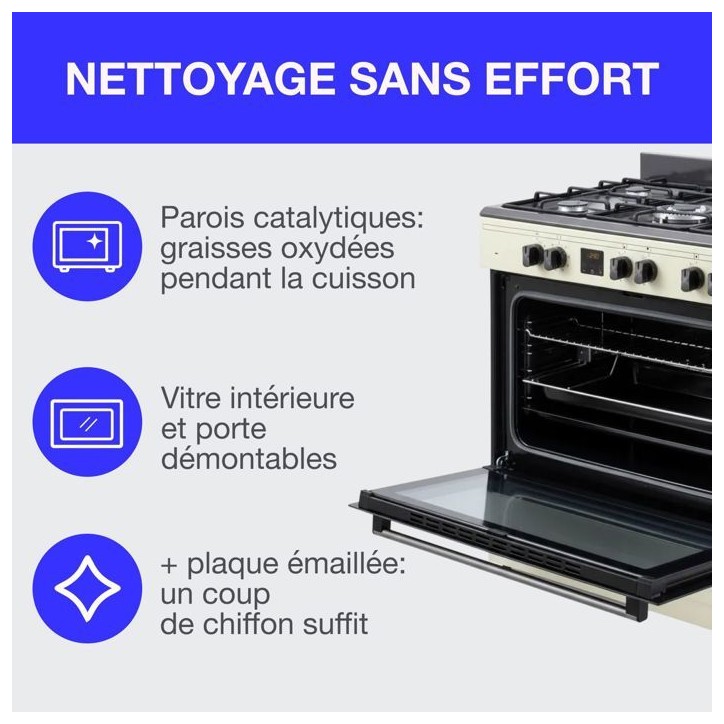 Cuisiniere piano four multifonctions catalyse - CONTINENTAL EDISON - CECP9060CD - 95 L - L90 x H85 cm - Creme / Inox