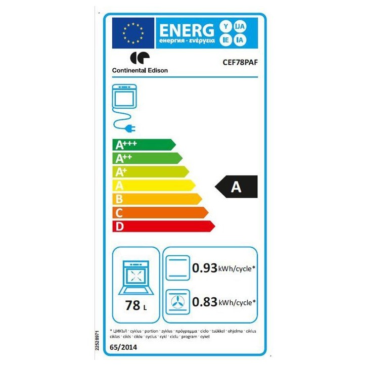 Four encastrable - Pyrolyse - CONTINENTAL EDISON - CEF78PAF - Noir - Porte froide - 78 L - 59,5 x 57,5 x 59,5 cm Four encastrable - Pyrolyse - CONTINENTAL EDISON - CEF78PAF - Noir - Porte froide - 78 L - 59,5 x 57,5 x 59,5 cm