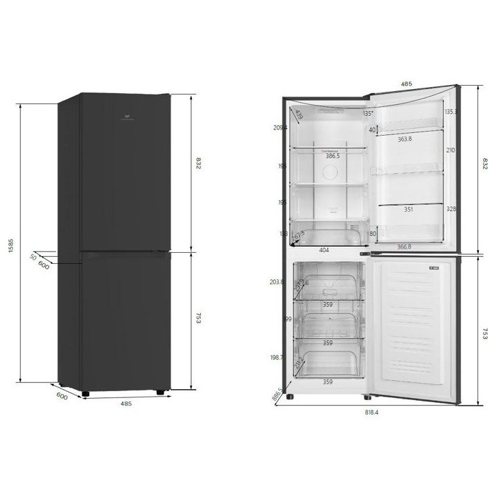 Réfrigérateur congélateur bas - CONTINENTAL EDISON - CEFC193NFB3 - Classe E - 193 L - 48,5 x 60 x 158,5 cm - Noir Réfrigérateur congélateur bas - CONTINENTAL EDISON - CEFC193NFB3 - Classe E - 193 L - 48,5 x 60 x 158,5 cm - Noir
