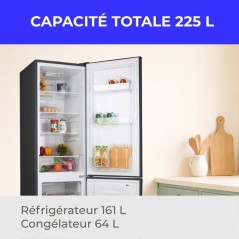 Réfrigérateur combiné - CONTINENTAL EDISON - CEFC225NFB -225L - Total No Frost(Sans givre) - Classe E - L48,5 x P60x H175 cm