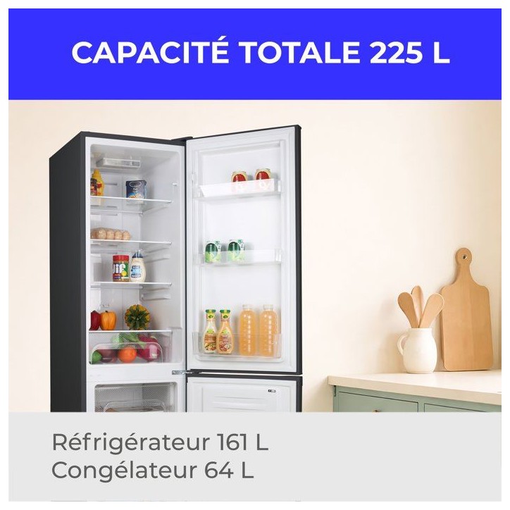 Réfrigérateur combiné - CONTINENTAL EDISON - CEFC225NFB -225L - Total No Frost(Sans givre) - Classe E - L48,5 x P60x H175 cm Réfrigérateur combiné - CONTINENTAL EDISON - CEFC225NFB -225L - Total No Frost(Sans givre) - Classe E - L48,5 x P60x H175 cm