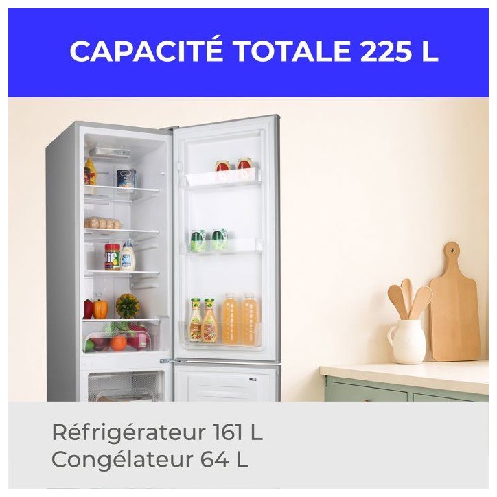 Réfrigérateur combiné - CONTINENTAL EDISON - CEFC225NFS - 225L - Total No Frost(Sans givre) - L48,5 x P60 x H175 cm-Classe E Réfrigérateur combiné - CONTINENTAL EDISON - CEFC225NFS - 225L - Total No Frost(Sans givre) - L48,5 x P60 x H175 cm-Classe E