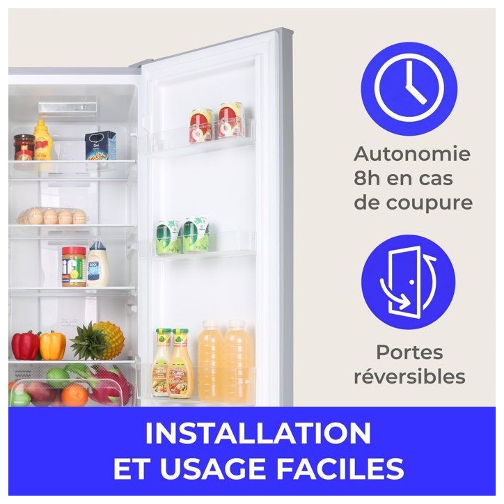 Réfrigérateur combiné - CONTINENTAL EDISON - CEFC225NFS - 225L - Total No Frost(Sans givre) - L48,5 x P60 x H175 cm-Classe E Réfrigérateur combiné - CONTINENTAL EDISON - CEFC225NFS - 225L - Total No Frost(Sans givre) - L48,5 x P60 x H175 cm-Classe E