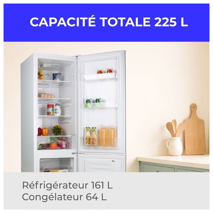 Réfrigérateur combiné-CONTINENTAL EDISON - CEFC225NFW - 225L -Total No Frost (Sans givre) - Classe E - L48,5 x P60 x H175 cm Réfrigérateur combiné-CONTINENTAL EDISON - CEFC225NFW - 225L -Total No Frost (Sans givre) - Classe E - L48,5 x P60 x H175 cm