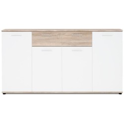 JACKY Buffet bas classique blanc et décor chene mat - L 160 cm