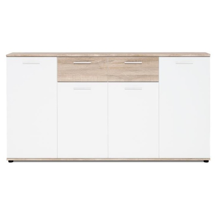 JACKY Buffet bas classique blanc et décor chene mat - L 160 cm JACKY Buffet bas classique blanc et décor chene mat - L 160 cm