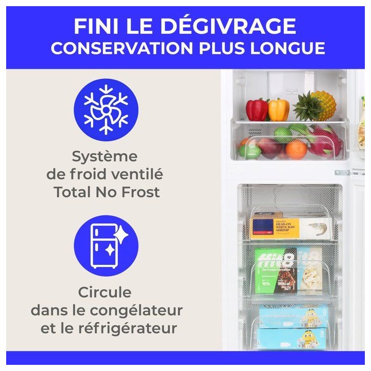 Réfrigérateur combiné-CONTINENTAL EDISON - CEFC225NFW - 225L -Total No Frost (Sans givre) - Classe E - L48,5 x P60 x H175 cm Réfrigérateur combiné-CONTINENTAL EDISON - CEFC225NFW - 225L -Total No Frost (Sans givre) - Classe E - L48,5 x P60 x H175 cm