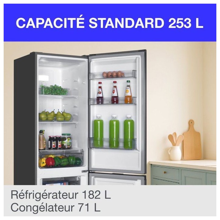 Réfrigérateur congélateur bas CONTINENTAL EDISON CEFC251NFS - Sans givre (congélateur et réfrigérateur) - 253L - Classe E Réfrigérateur congélateur bas CONTINENTAL EDISON CEFC251NFS - Sans givre (congélateur et réfrigérateur) - 253L - Classe E