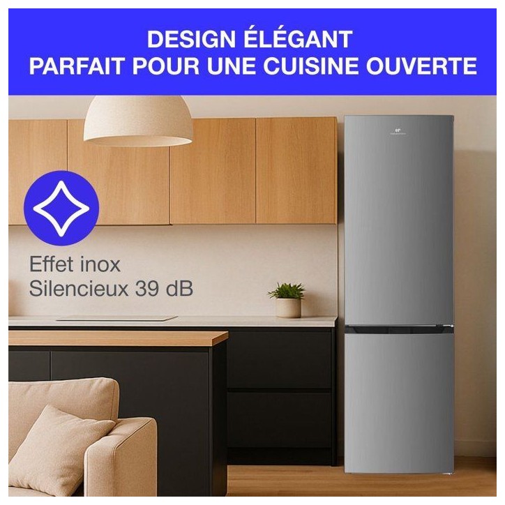 Réfrigérateur congélateur bas CONTINENTAL EDISON CEFC251NFS - Sans givre (congélateur et réfrigérateur) - 253L - Classe E Réfrigérateur congélateur bas CONTINENTAL EDISON CEFC251NFS - Sans givre (congélateur et réfrigérateur) - 253L - Classe E