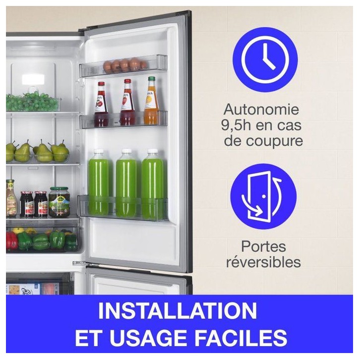 Réfrigérateur congélateur bas CONTINENTAL EDISON CEFC251NFS - Sans givre (congélateur et réfrigérateur) - 253L - Classe E Réfrigérateur congélateur bas CONTINENTAL EDISON CEFC251NFS - Sans givre (congélateur et réfrigérateur) - 253L - Classe E