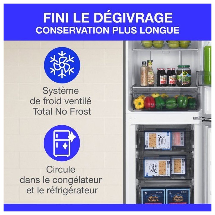 Réfrigérateur congélateur bas CONTINENTAL EDISON CEFC251NFS - Sans givre (congélateur et réfrigérateur) - 253L - Classe E Réfrigérateur congélateur bas CONTINENTAL EDISON CEFC251NFS - Sans givre (congélateur et réfrigérateur) - 253L - Classe E