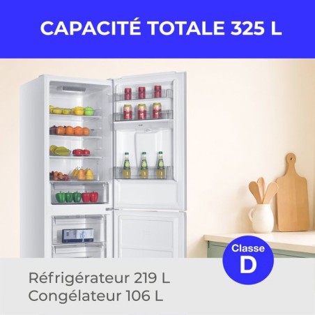 Réfrigérateur congélateur bas - CONTINENTAL EDISON - CEFC325NFWD - Classe D - 325L - Distributeur d'eau - 60 x 68,5 x 185 cm