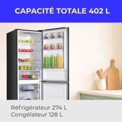 Réfrigérateur combiné - CONTINENTAL EDISON - CEFC400NFIXD - 402 L - Classe D - 60 x 68 x 186 cm - Inox