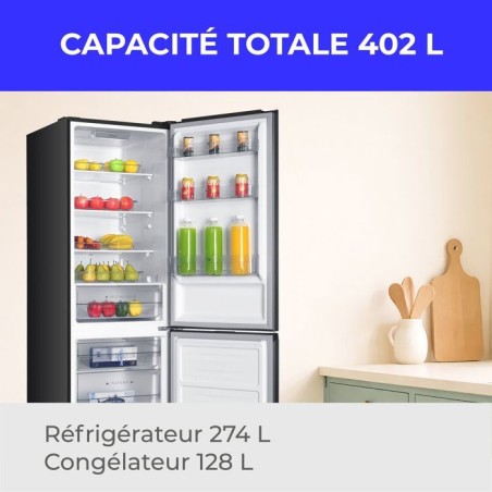 Réfrigérateur combiné - CONTINENTAL EDISON - CEFC400NFIXD - 402 L - Classe D - 60 x 68 x 186 cm - Inox