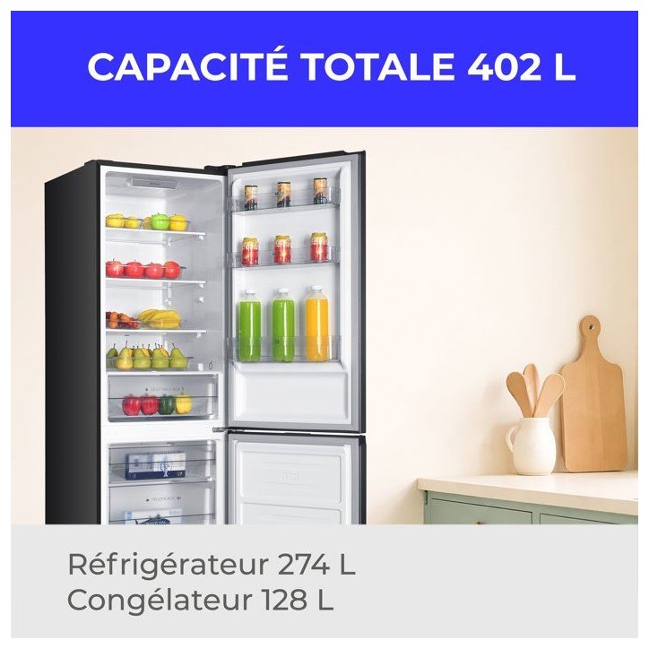 Réfrigérateur combiné - CONTINENTAL EDISON - CEFC400NFIXD - 402 L - Classe D - 60 x 68 x 186 cm - Inox