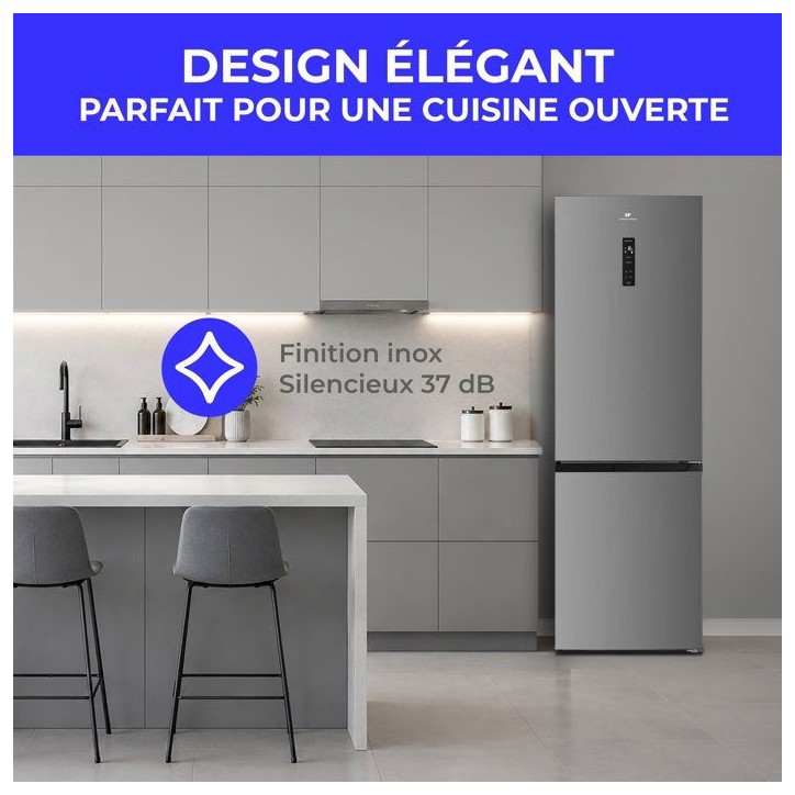 Réfrigérateur combiné - CONTINENTAL EDISON - CEFC400NFIXD - 402 L - Classe D - 60 x 68 x 186 cm - Inox