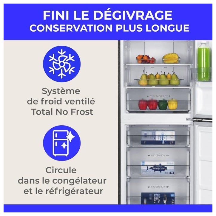 Réfrigérateur combiné - CONTINENTAL EDISON - CEFC400NFIXD - 402 L - Classe D - 60 x 68 x 186 cm - Inox