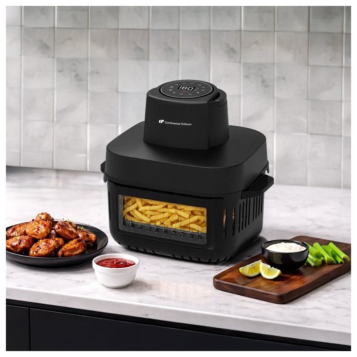 Friteuse a air sans huile en verre - CONTINENTAL EDISON - CEFR642G - 1600 W - 6 L et 4,2 L - Noir
