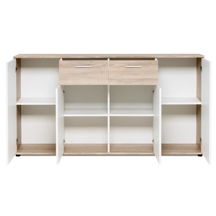 JACKY Buffet bas classique blanc et décor chene mat - L 160 cm JACKY Buffet bas classique blanc et décor chene mat - L 160 cm