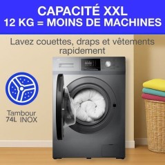 Lave-linge hublot - CONTINENTAL EDISON - CELL12140ISP - 12kg - Induction - 60 cm - 1400 trs/min - Silver
