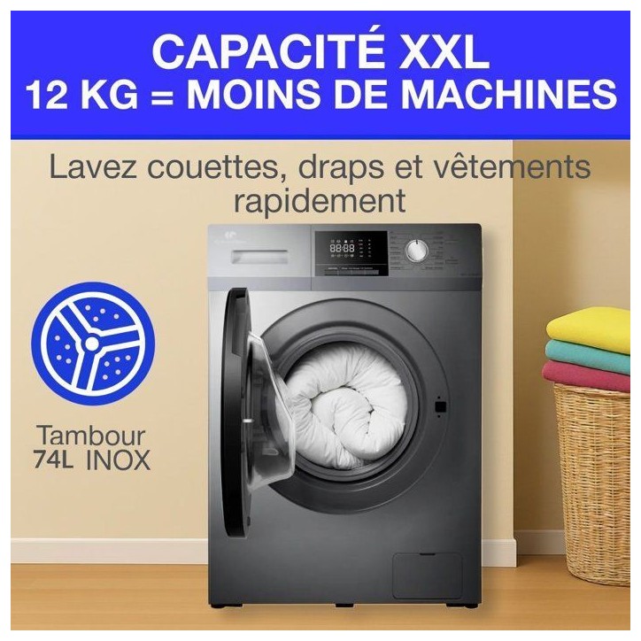 Lave-linge hublot - CONTINENTAL EDISON - CELL12140ISP - 12kg - Induction - 60 cm - 1400 trs/min - Silver Lave-linge hublot - CONTINENTAL EDISON - CELL12140ISP - 12kg - Induction - 60 cm - 1400 trs/min - Silver