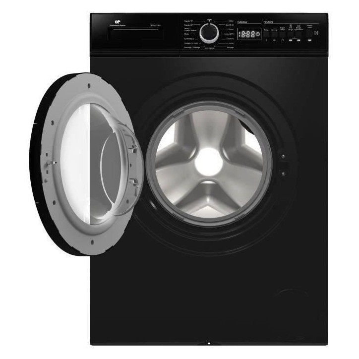 Lave-linge hublot - Pose libre - CONTINENTAL EDISON - CELL812IBP - 8 kg - Induction - 60 cm - 1200 trs/min - Noir mat Lave-linge hublot - Pose libre - CONTINENTAL EDISON - CELL812IBP - 8 kg - Induction - 60 cm - 1200 trs/min - Noir mat