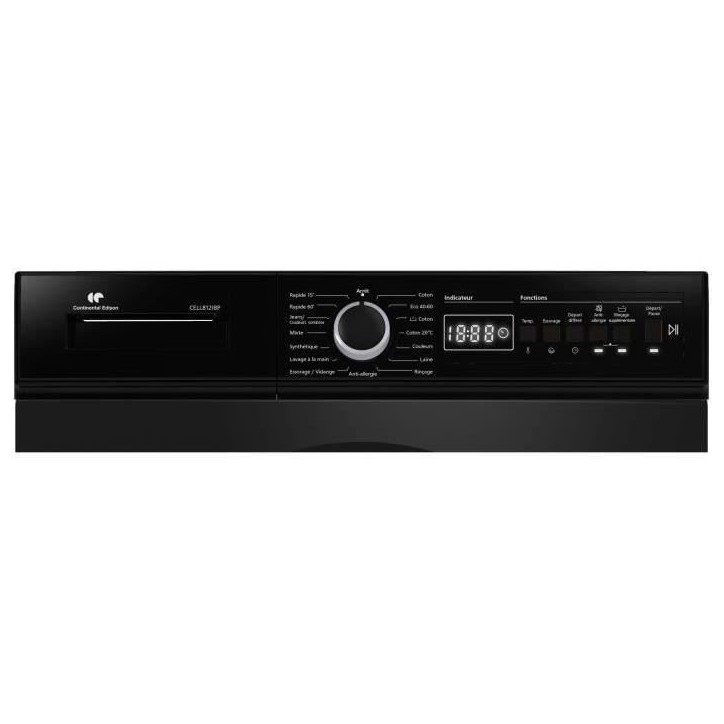 Lave-linge hublot - Pose libre - CONTINENTAL EDISON - CELL812IBP - 8 kg - Induction - 60 cm - 1200 trs/min - Noir mat Lave-linge hublot - Pose libre - CONTINENTAL EDISON - CELL812IBP - 8 kg - Induction - 60 cm - 1200 trs/min - Noir mat