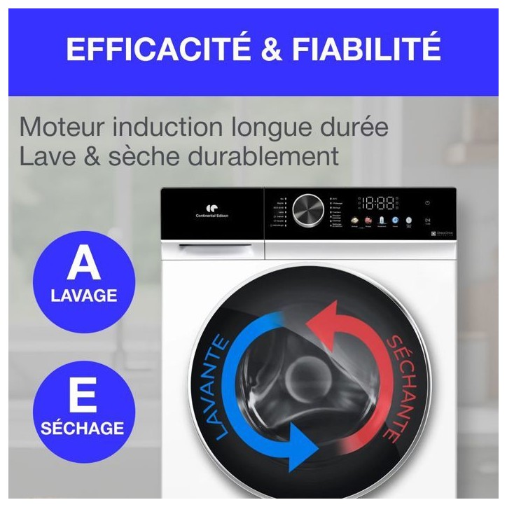 Lave-linge séchant - CONTINENTAL EDISON - CELS106W - 10kg / 6kg - Moteur induction directe - 60 cm - 1200 trs/min - Blanc Lave-linge séchant - CONTINENTAL EDISON - CELS106W - 10kg / 6kg - Moteur induction directe - 60 cm - 1200 trs/min - Blanc